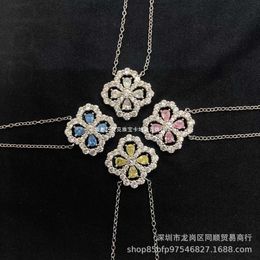 Vannclef Seiko H W Lucky Clover Full Diamond Necklace Fashion Versatile Sun Flower Lifting Collar Chain