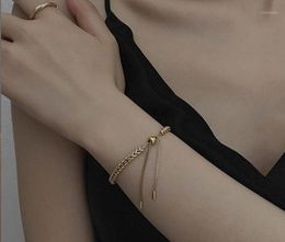 Charm Bracelets Steel Minimalism Gold Colour Goth Metal Chains Women Bracelet Bangle Golden Wheat Fashion Jewelry3347694