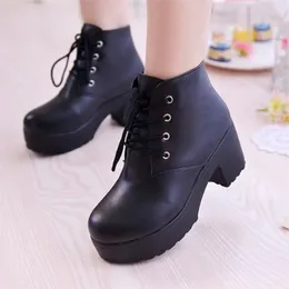 Boots Fashion Women's Ankle Lace Up High Heels Punk Platform Women Spring C014