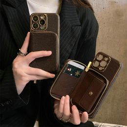 Card Pocket Wallet Phone Cases for apple iPhone 15 Designers Back Covers Brown Flower Leather 14 Pro Max 13 12 Case 1pc