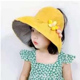 Berets Foux Sun Hats Summer Kids Girls Boys Chidren Wide Brim Foldable Empty Top Cartoon Cute Visor Shade Cover Face Uv Protection 2024