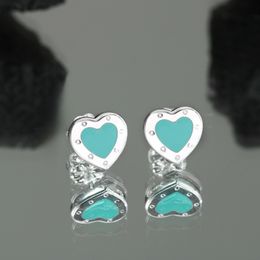 S925 Sterling Silver Love Earrings Stud Women Girl Sweet Heart Enamel Blue Pink Earring brincos aretes oorbellen luxury brand designer earings ear rings Jewellery