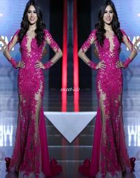 Miss World Pageant 2020 Evening Gown Illusion Long Sleeves See Through Sexy Sequins Lace Mermaid Party Dresses Prom Gowns6188304
