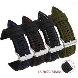 Watch Bands Universal Breathable Silicone Sports Band For 18mm 20mm 22mm 24mm Rubber Strap T-issot O-mega Accessories Silver Buckle