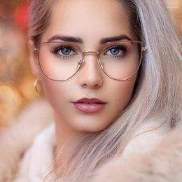 Sunglasses Frames Fashion Classic Metal Anti Blue Light Glasses Women Men Vintage Cat Eye Big Frame Computer Eyeglasses Clear Lens Optics