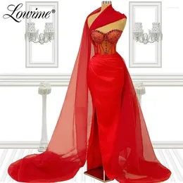 Party Dresses Red Long Beaded Mermaid 2024 Robes Crystals Prom Dress Special Design Arabic Evening Gowns Vestido De Festa