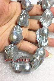 Fine Pearls Jewellery REAL 18quot 3040mm NATURAL south sea baroque silver Grey pearl necklace4425581