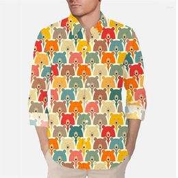Men's Dress Shirts Cartoon Bear Casual Shirt Outdoor Street Daily Autumn And Winter Lapel Long-sleeved Yellow S-6XL