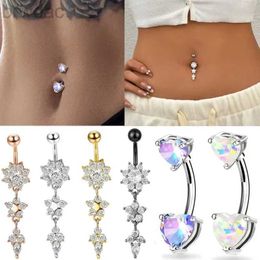 Navel Rings Alloy Zircon Navel Ring Crystal Bar BaRBell Drop Flower Dangle BoDY Piercing Belly Button Rings Men Women BoDY Jewellery Gift d240509