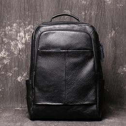 Backpack Retro Genuine Leather Men's First Layer Cowhide Leisure Male Travel Bag Large Capacity Boys Shoolbag