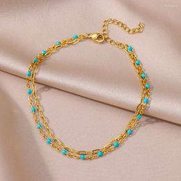 Anklets Blue Beads For Women Vintage Stainless Steel Gold Colour Anklet 2024 In Design Summer Beach Jewellery Accessories Gift