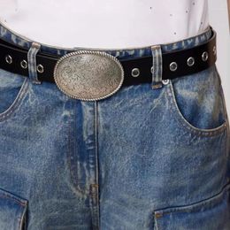 Belts Versatile Design Niche Waist Belt Women's PU Material Decoration Jeans Long Pants Wide Retro Carved Metal Seal