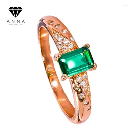 Cluster Rings 18K Rose Gold Plated Emerald High Carbon Diamond 925 Sterling Silver For Women Sparkling Wedding Dinner Fine Jewellery