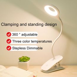 LED Desk Lamp Clip on Type USB Charging With Built In Lithium Battery Touch Dimming Student Learning Reading Table 240508