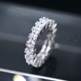 Women Eternity Wedding Band Ring Princess Cut Cubic Zircon Fashion Female Jewelry Anniversary Gift Full Circle Square CZ Rings3935471