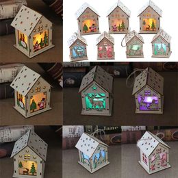 Wood House LED Light Ornaments Chalet Hotel Bar Hanging Pendant Christmas Tree Decoration DIY Wooden Craft en