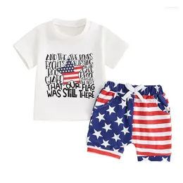 Clothing Sets Pudcoco Baby Boys Shorts Set Short Sleeve Letters Print T-shirt With Stars Stripes Summer Outfit For 4th Of July 0-3T