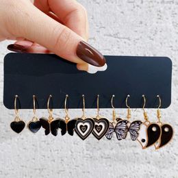 Dangle Earrings Gothic Black White Color Heart Butterfly Set For Women Girls Oil Drip Enamel Pendant Drop Earring Female Jewelry