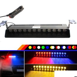 Car Emergency Lights High Power 12 Led Strobe Flash Warning Windsn Light Flashing Firemen Fog Vehicle Red Blue Yellow Dc12V Drop Deliv Otgog