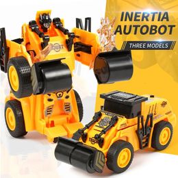 Inertial Yellow Engineering Car Robot Presses Deformation Toy Shovelling Snow Open Earth-moving Road Car Kids Toy Birthday Gift 240509