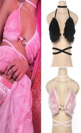 Bras Hirigin Sexy Lingerie Women Fur Bra Pink Colour Ladies Bralette Halter Ring Backless Crop Top Underwear2951364
