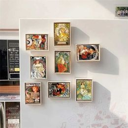 3PCSFridge Magnets Tarot Mucha Fridge Magnet Cultural And Creative Museum Literary Bookstore Cafe World Famous Painting Frame Refrigerator Stickers