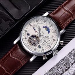 Top brand mens watches fashion mechanical automatic watch luxury Genuine Leather strap Diamond day-date Moon Phase movement wristwatche 253M