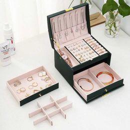 Jewellery Boxes 1pcs Multi Functional Three Layer Leather Drer Style Jewellery Box Earrings Lock Jewellery Box