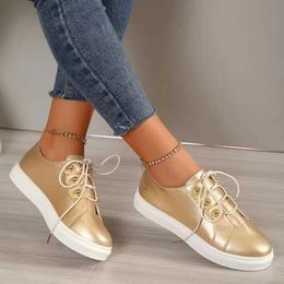 Dress Shoes for Women 2023 Hot Solid Womens Vulcanize Spring Outdoor Walking Ladies Flats Lace Up Plus Size Female Sneakers H240509