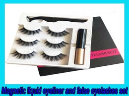 Whole 3pair Natural Magnetic Eyelashes 3D Magnet Lashes Magnetic Liquid Eyeliner Magnetic False Eyelashes and Tweezer Set No 9644040