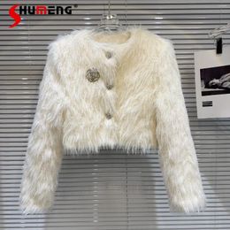 Women's Jackets Fashion 2024 Winter High-End Rhinestone Flower Feminine Long Sleeve Down Lining Environmental Protection Furry Coat