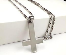 Fashion Mens Gifts Silver of St. Peter Upside Down Pendant Stainless Steel Catholic Necklace Box chain 18-32''8869258