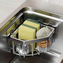 Kitchen Storage Sink Organiser Sponge Holder Stainless Steel Cleaning Supplies Drainer Rack For Bathroom And