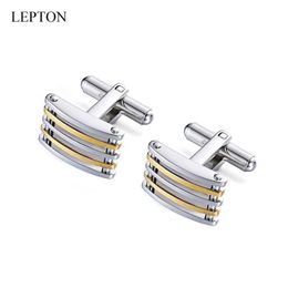 Cuff Links Lepton Silver 18K Gold Cufflinks Stainless Steel Cufflinks Mens Wedding Business Fathers Day Birthday Gift Cufflinks Q240508