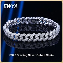 Chains EWYA S925 Sterling Silver Plated 18K Gold Cuban Bracelet for Women Men High Carbon Zircon Diamond Bracelets Hip Hop Link Chain d240509