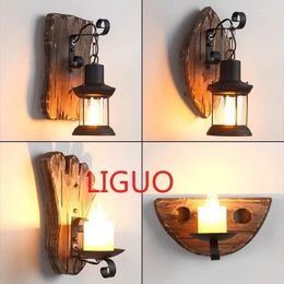 Wall Lamps Retro Wooden Lamp For Living Room Wood LED Sconces Cafe Bar Bedroom Bedside Industrial Style Home Decor Light Fixtures