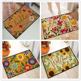 Carpet 1 piece of floral letter printed welcome door non slip bathroom carpet faded kitchen garden floor mat washable home decoration carpet WX