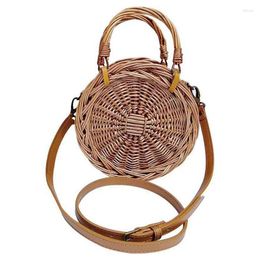 Bag Woven Rattan Round Straw Shoulder Small Beach HandBags Women Summer Hollow Handmade Messenger Crossbody