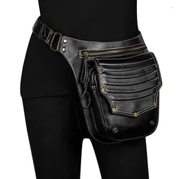 Waist Bags Women Bag Gothic Fanny Packs Motorcycle Hip Leg Steampunk Holster Shoulder Men PU Leather Crossbody 2024