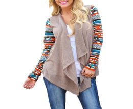 Women Cardigan 2019 Autumn Long Sleeve Knitted Poncho Sweater Coat Tribal Print Asymmetrical Cardigans Jacket Outwear Pull Femme1060088