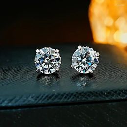 Stud Earrings 2024 Round Diamond 925 Silver Eight Star Arrow Inlaid High Carbon Versatile Wedding Jewelry