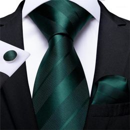 Bow Ties Mens Necktie Green Solid Striped Wedding Tie For Men Hanky Cufflinks Silk Set Business Party DiBanGu Designer MJ-72221 248k