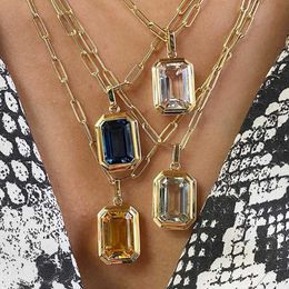 Pendant Necklaces Retro Chic Square Zircon Necklace for Women Stainless Steel Necklace 18K Gold Plated Pendant Girls Wedding Engagement Jewellery T240509