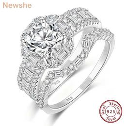 Band Rings Newshe 925 Silver Original Wedding Ring Set with 1.25CT Bright Round Zircon Diamond Engagement Rluxury Jewellery J240508