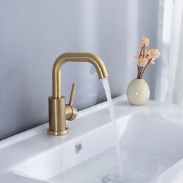 Bathroom Faucet Brushed Gold Bathroom Basin Faucet Cold And Sink Mixer Sink Tap Single Handle Deck Mounted Water Tap 240508