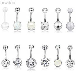 Navel Rings 14G 10MM 3/8 Inch 316L Surgical Steel Belly Button Rings Belly Earring CZ Opal Navel Rings Barbell Body Piercings Jewellery Oreja d240509