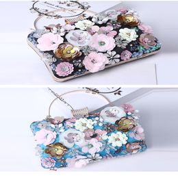 2022 New Handmade Flower Bags Dinner Cross-Border Hot Party Clutch Women's Bag Bride Evening Pearl Embroidery 330h