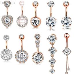 Navel Rings 14G Double Round Cubic Zirconia Oreille 4 Crystal CZs Belly Button Rings 316L Surgical Steel Belly Piercing Woman Body Jewellery d240509