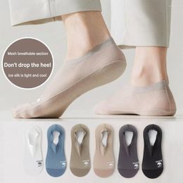 Men's Socks Hollow Out Mesh Breathable Ice Silk Sock Slippers Summer Mens Invisible No Show Silicone Non-slip Low Cut Ankle Boat