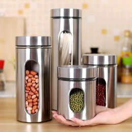 Storage Bottles Kitchen Food Jar Sealed Household Glass Covered With Transparent Tea Miscellaneous Grain Stainless Steel